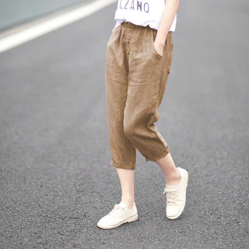 Băng Cotton Hậu Cung Quần Rời Mỏng Phong Cách Crop Quần Nữ Xuất Khẩu Sang Pháp Đuôi Hàng Giải Phóng Mặt Bằng Mùa Hè Mỏng Phong Cách Nhìn Mỏng Hơn Cotton Thường Ngày Phù Hợp Với