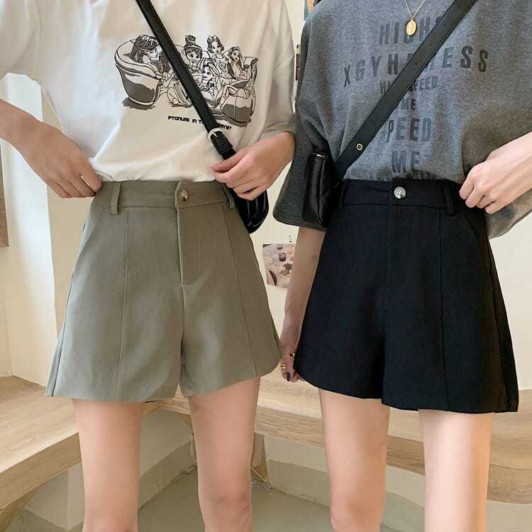 Quần short Lưng Cao Ống Rộng Màu Đen Thời Trang Mùa Hè Phong Cách Hàn Quốc Cho Nữ