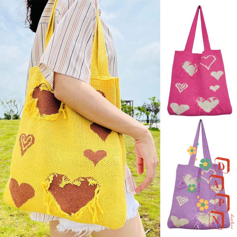 Túi Đeo Vai DAPHS Cỡ Lớn In Họa Tiết Trái Tim Phong Cách Boho Thời Trang Cho Nữ