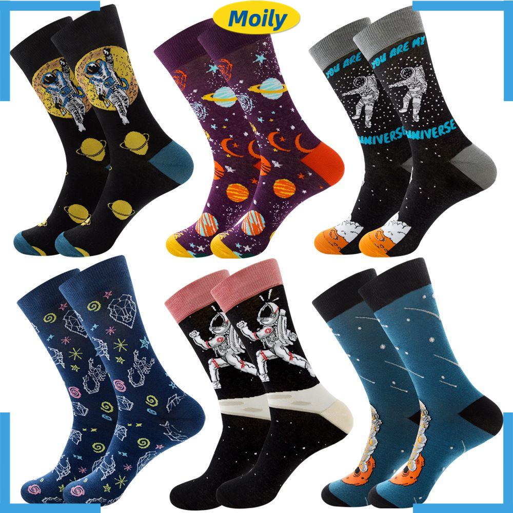 Vớ Cotton Dài Nhiều Màu Ấm Áp Họa Tiết Phi Hành Gia Thời Trang Mùa Đông