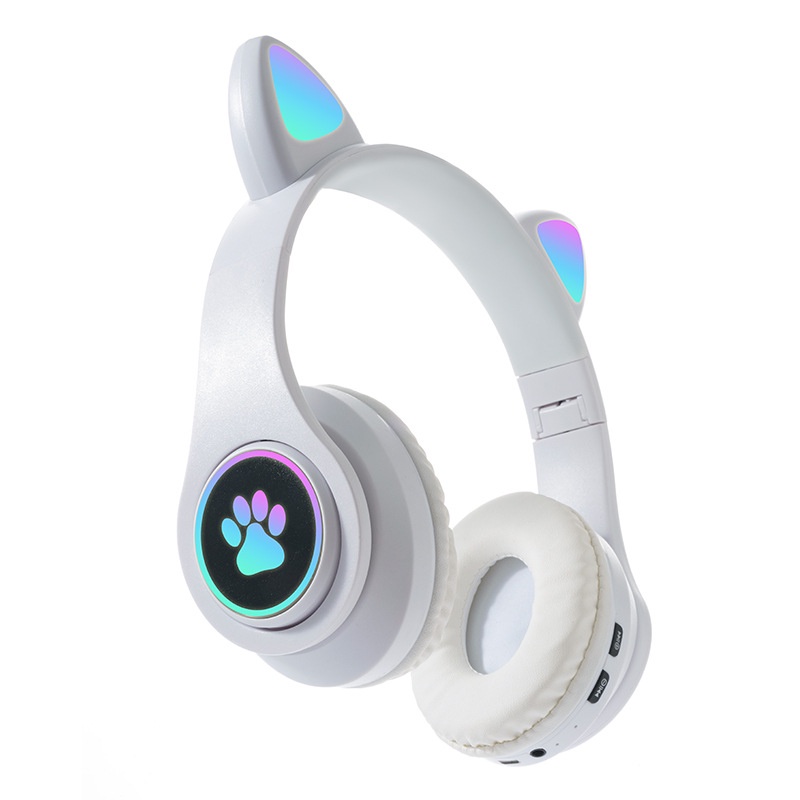 Tai Nghe Bluetooth Không Dây Hình Tai Mèo Dễ Thương Có Đèn LED Phát Sáng Gấp Gọn Được