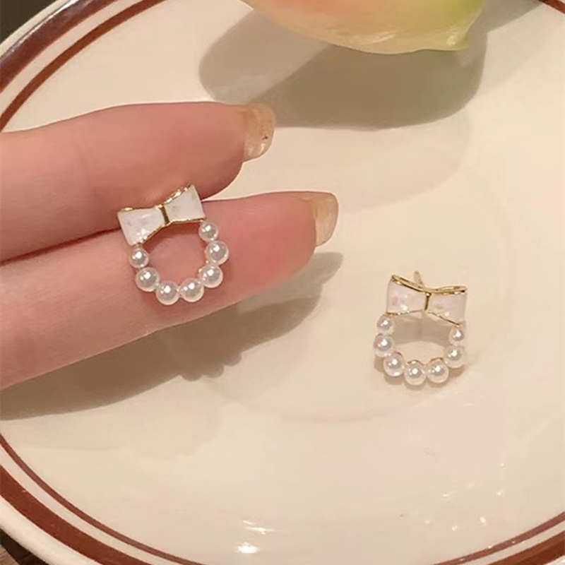 Khuyên Tai Hình Nơ Đính Ngọc Trai Nhân Tạo Kiểu Dáng Sang Trọng Thời Trang