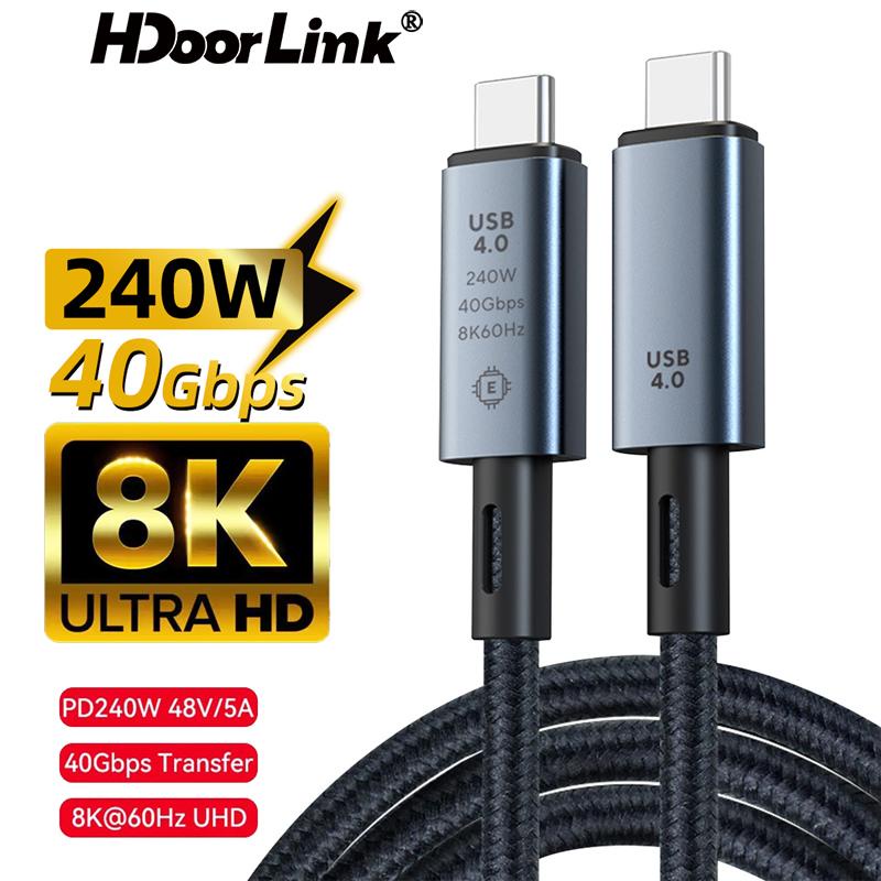 Dây Cáp Sạc Nhanh HdoorLink USB C 240W USB 3.0 4.0 40Gbps 8K @ 60Hz Cho M-a-C-Book Air iPd Pro TB4 S22 USBC