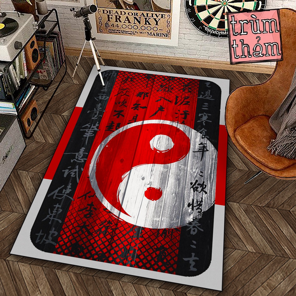 Thảm Trang Trí Thái Cực Âm Dương Yin Anad Yang Họa Tiết Trắng Đỏ Decor Phòng Ngủ Phòng Khách Văn Phòng