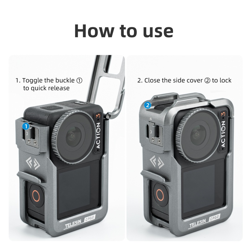 TELESIN Aluminium Alloy Frame Case For DJI Action 3 Shoot Vertically Dual Cold shoe Protective shell For DJI Action 3 Accessorie