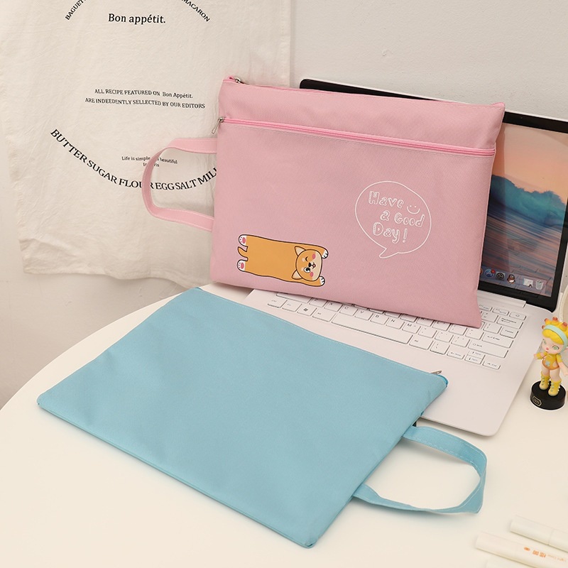 Túi Đựng Tài Liệu Khổ A4 Bằng Vải Oxford Hai Lớp Có Khóa Kéo Họa Tiết Hoạt Hình Dễ Thương Cho Học Sinh