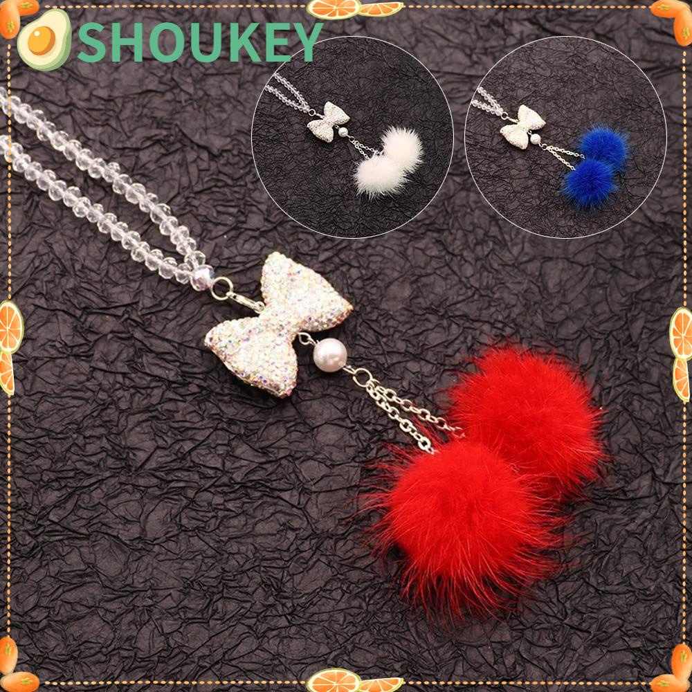Xe SHOUKEY|Mặt Dây Chuyền Hình Quả Cầu Lông Xù Đáng Yêu Charms|Phụ Kiện Trang Trí Gương Chiếu Hậu Hình Nơ Đính Đá Xinh Xắn