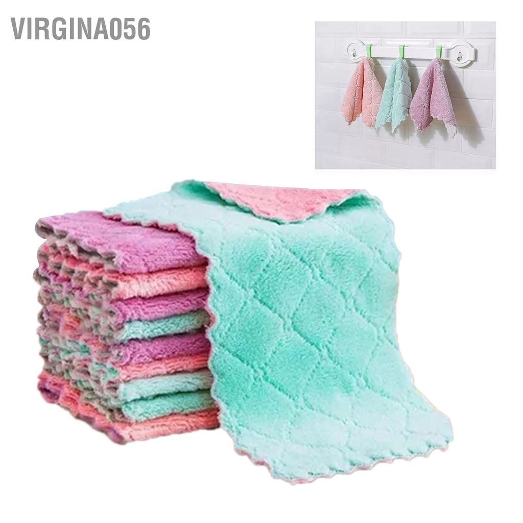 Virgina056 20 Cái Lint miễn phí Nhà bếp làm sạch vải Khăn lau bát đĩa Hai mặt thấm hút nước sợi nhỏ