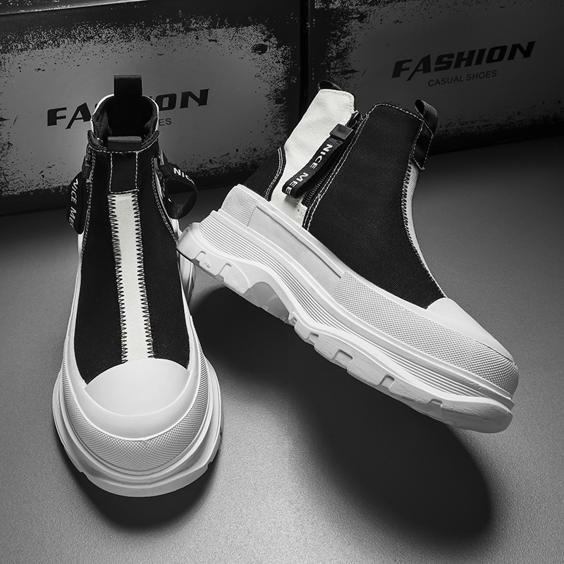 Giày Thể Thao Canvas Cổ Cao Phối Khóa Kéo Thoáng Khí Thời Trang Mùa Thu Cho Nam Size 39-44