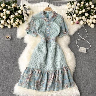 Đầm Midi Lưng Cao Tay Phồng Thêu Ren Phong Cách Pháp Cổ Điển Thời Trang Mùa Hè Cho Nữ