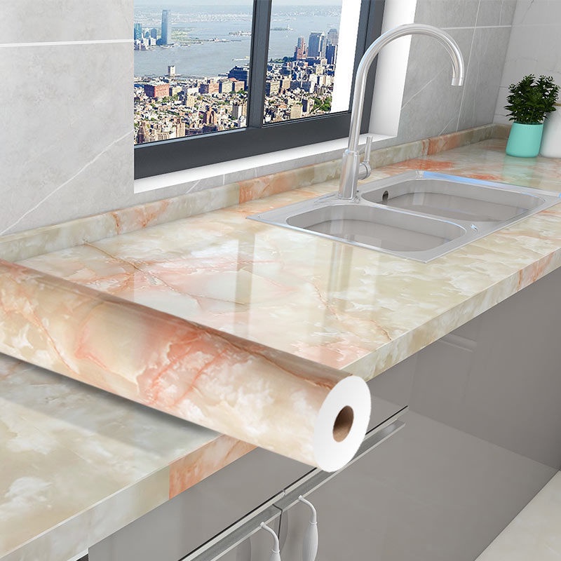 Giấy Dán Tường Dày Dặn Chống Thấm Nước / Dầu / Cháy Họa Tiết Vân Đá Cho Nhà Bếp