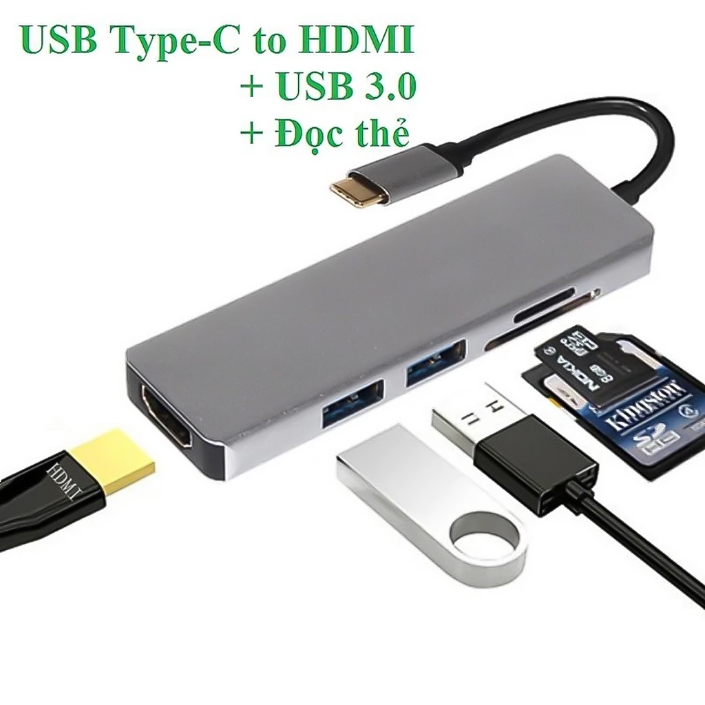 Cáp chuyển đổi từ TypeC sang HDMI 5 IN 1 Vinetteam USB 3.0 đầu đọc thẻ nhớ Type-c to HDMI hub typec -dc4978