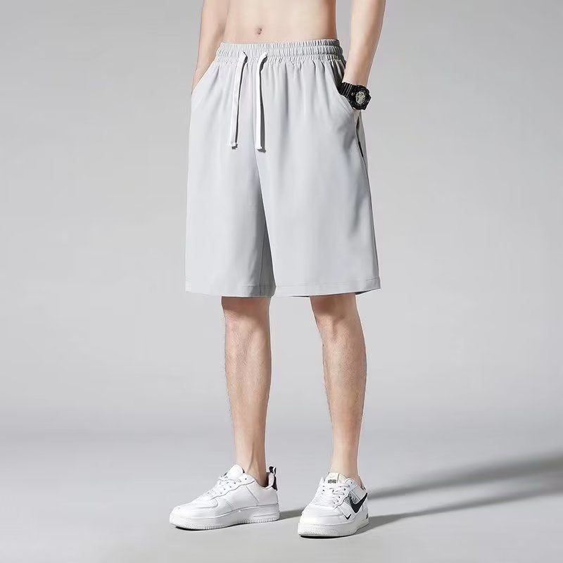 Quần Short Vải Lụa Lạnh Màu Trơn Dáng Rộng Thoáng Khí Cá Tính Cho Nam