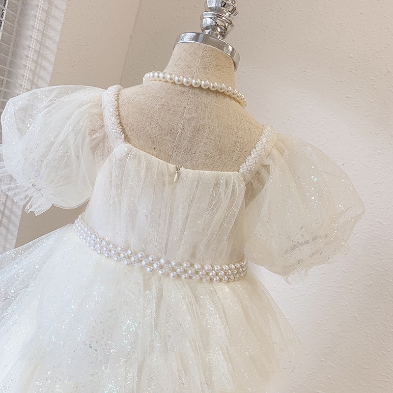 Đầm Xòe Công Chúa Tay Phồng Đính Kim Sa Lấp Lánh Dành Cho Bé Gái 3-8 Tuổi