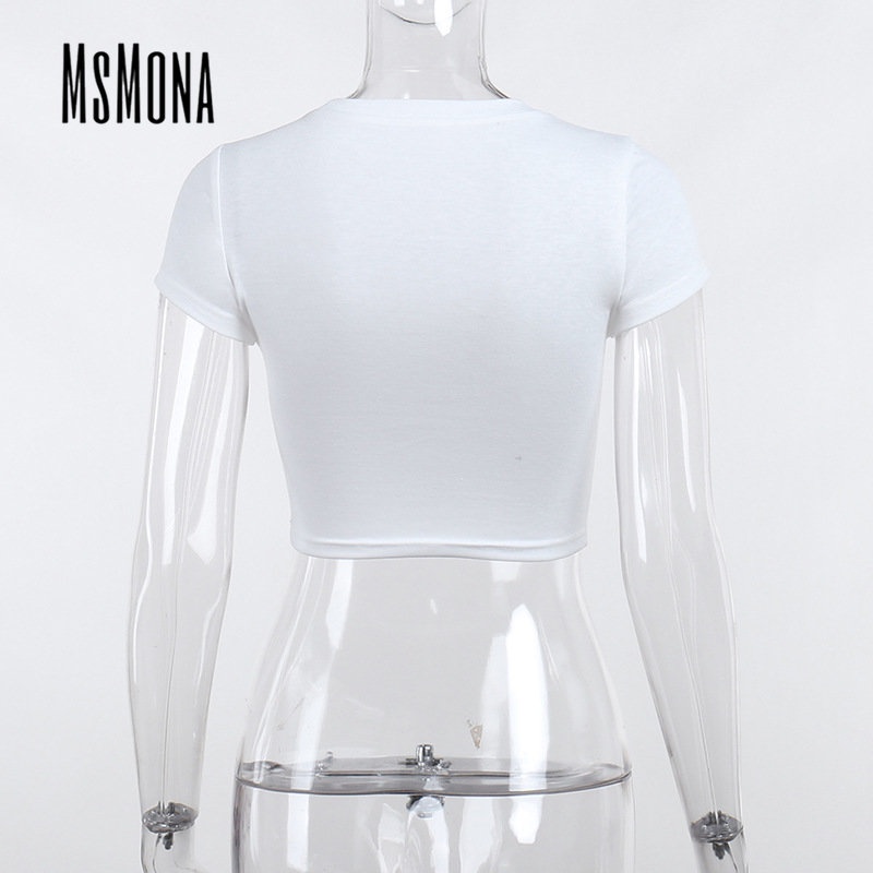 MsMona Áo Thun Tay Ngắn Cổ Tròn Dáng Ôm In Họa Tiết Hoạt Hình Thời Trang 2023 Cho Nữ