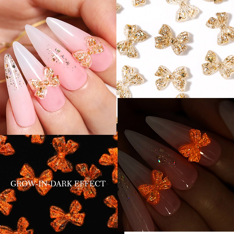 UR SUGAR Hộp Phụ Kiện Trang Trí Móng Tay Hình Nơ 3D Lấp Lánh DIY