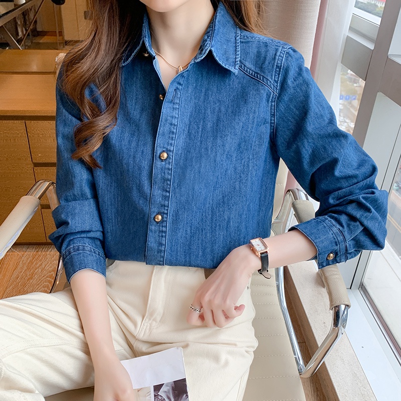 Áo Khoác Denim Tay Dài Dáng Rộng Màu Xanh Dương Đa Năng Thời Trang Mùa Xuân 2023 Cho Nữ