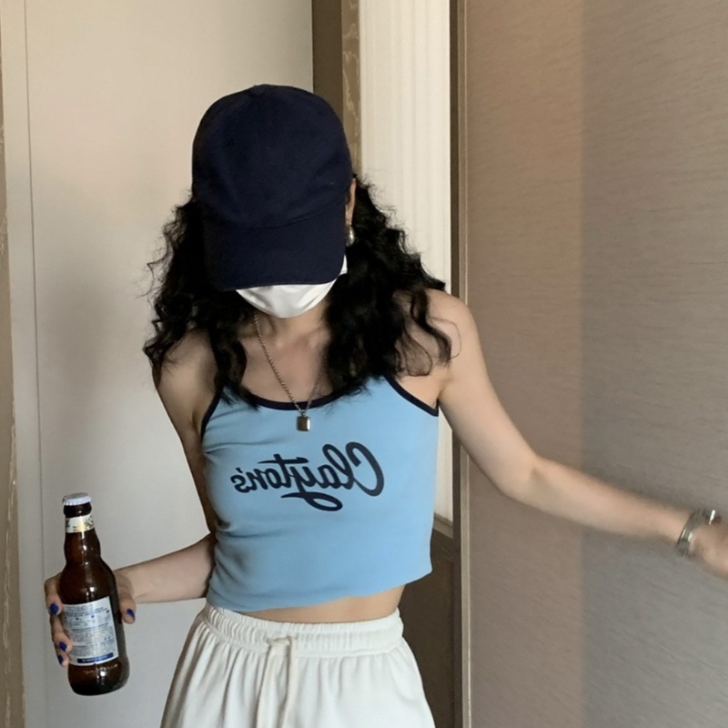 Áo Croptop Hai Dây In Chữ Phong Cách Thể Thao Thời Trang Mùa Hè Quyến Rũ Cho Nữ