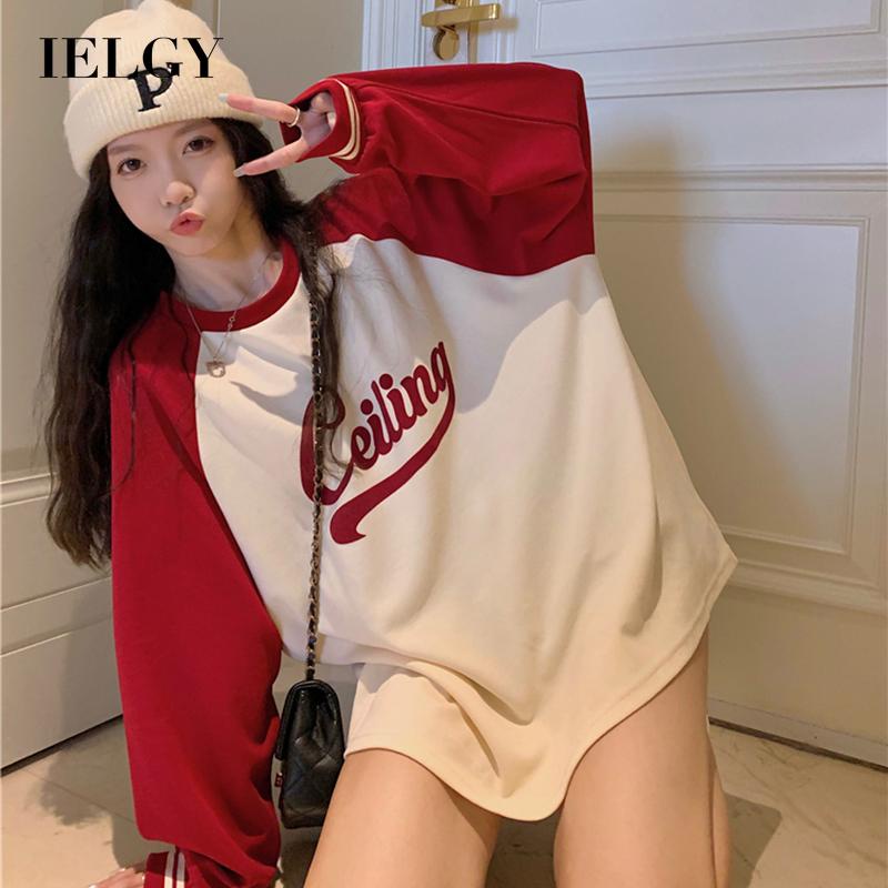 IELGY  Áo sweater Tay raglan In Chữ Phong Cách retro Mỹ Cho Nữ
