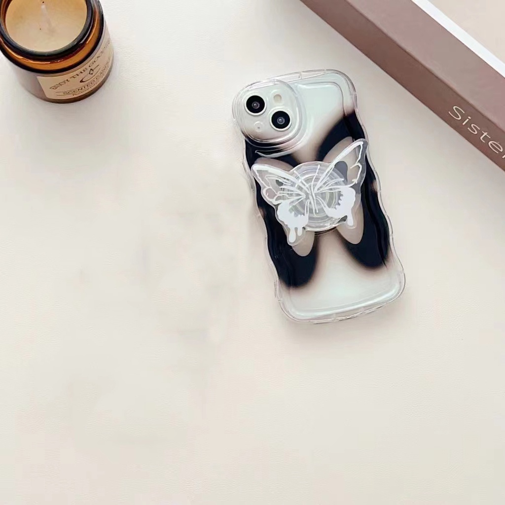 Ốp Điện Thoại TPU Mềm Trong Suốt Màu Đen 3D Chống Dơ Có Giá Đỡ Cho IPhone 14 Pro Max 13 12 11 Pro Max