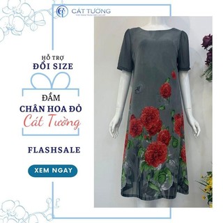 Đầm kiểu thiết kế sang trọng tặng bà, tặng mẹ Đầm chân hoa đỏ - Thời trang Cát Tường