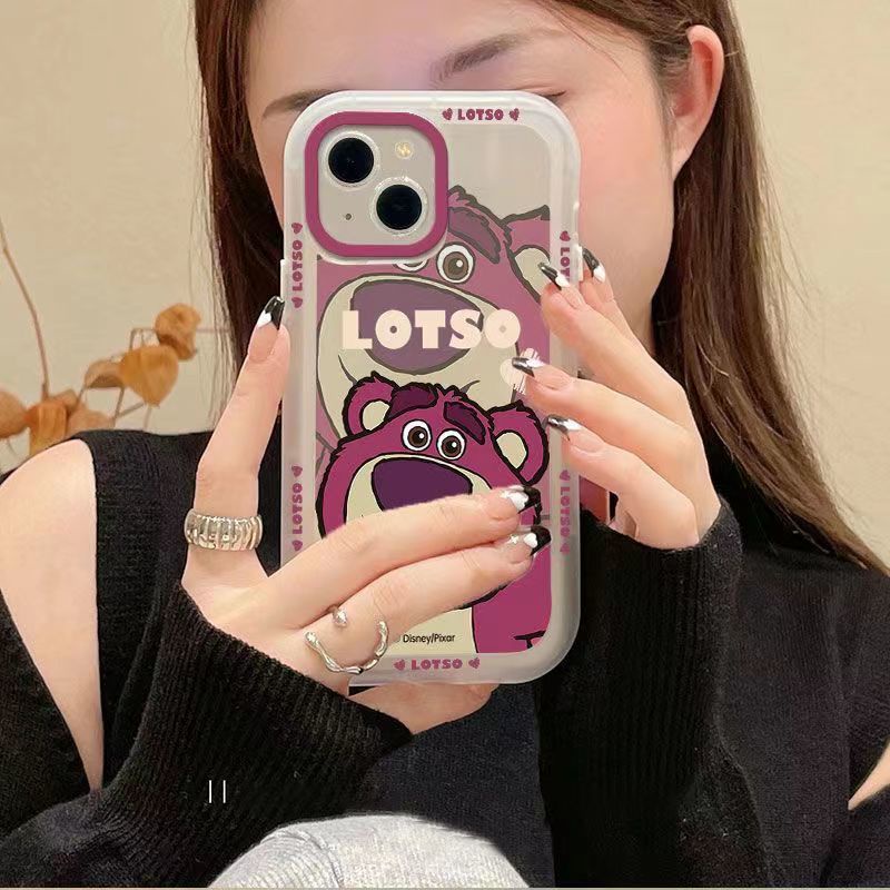 ✅Ốp Điện Thoại Trong Suốt Họa Tiết Gấu Và Dâu Tây Cho iPhone 14 / 13pro 12promax 7Plus 7Plus A0J5