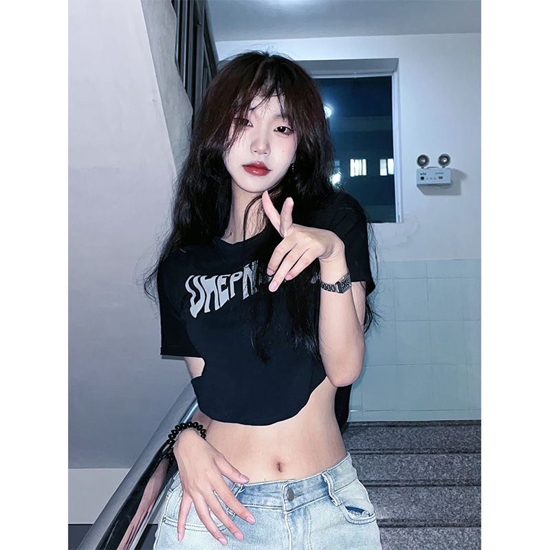 Jiashucheng Áo Thun Tay Ngắn Hở Vai Ôm Dáng Mùa Hè Ngọt Ngào Phong Cách Mỹ Cho Nữ