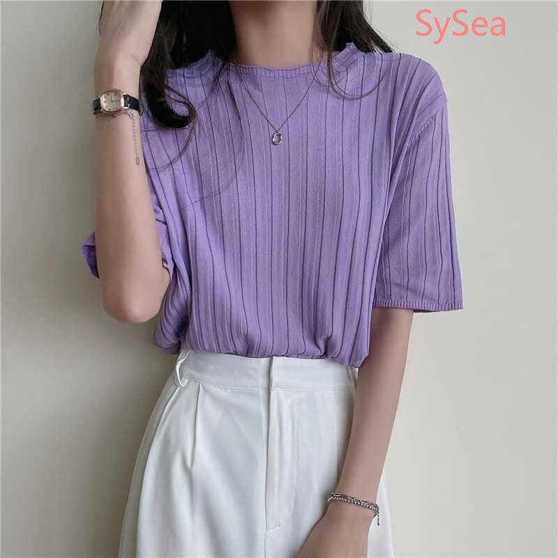 Áo Dệt Kim Cổ Tròn Thời Trang Mùa Hè Hàn Quốc Cho Nữ