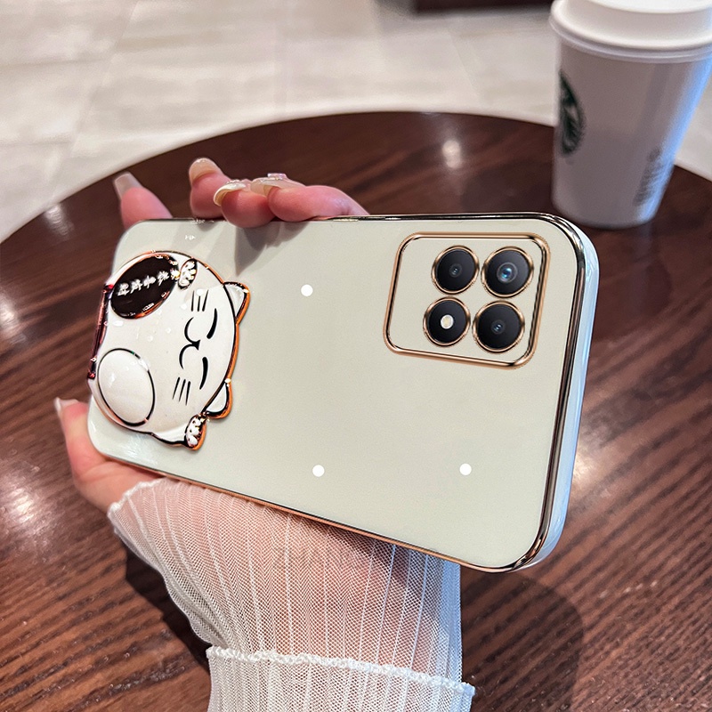 ốp lưng Realme 8i Ốp Điện Thoại TPU Mềm Viền Mạ 3D Có Giá Đỡ Hình Mèo Cho Realme 8i