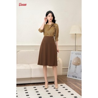 Chân váy nâu cafe xòe, can mí 2 vòng tuýp si hàn Limitted Toson 33016N93