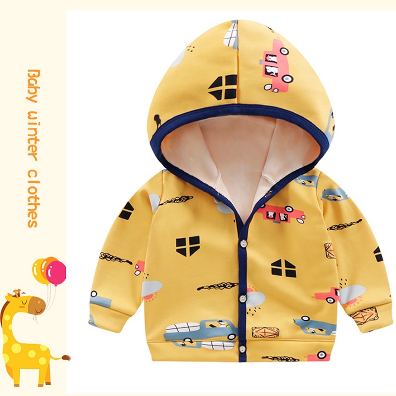 MOMCHOOSE  Áo Khoác Hoodie Mùa Đông Tay Dài Dày Dặn Ấm Áp In Họa Tiết Hoạt Hình Cho Bé