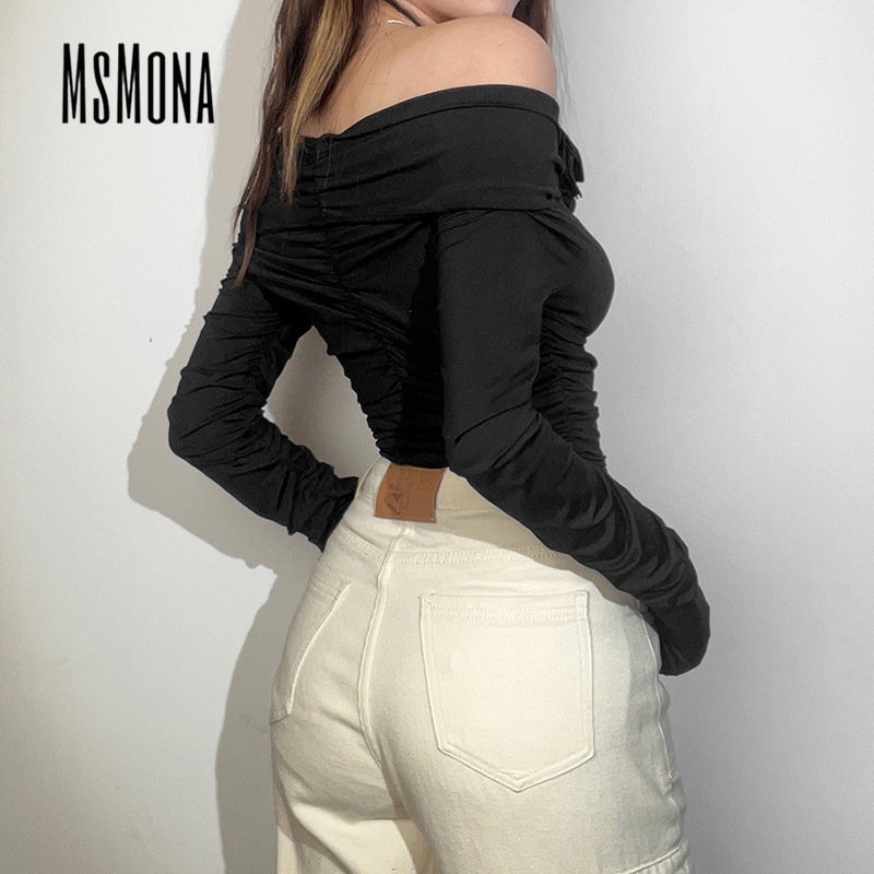 Áo Thun DàI Tay Cổ Chữ V Hở Vai In Hoa ThờI Trang 2023 Cho Nữ