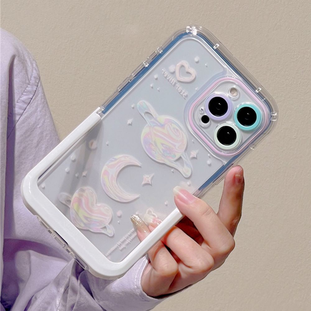 Ốp Điện Thoại TPU Dẻo Họa Tiết Hành Tinh Mặt Trăng Kèm Giá Đỡ Tàng Hình Cho IPhone 11 12 13 14 Pro Max 14 Plus