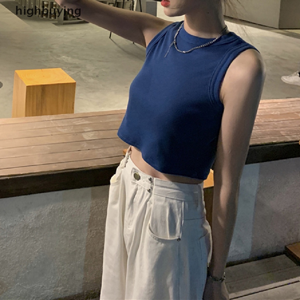 Áo Lửng Không Tay Cổ Tròn Màu Sắc Thời Trang Quyến Rũ Cho Nữ