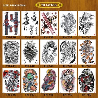Colorful Ferocious Animal Dragon Carp Half Arm Temporary Lasting Waterproof Tattoo Stickers for Men Boys Realistic Tattoo Stickers