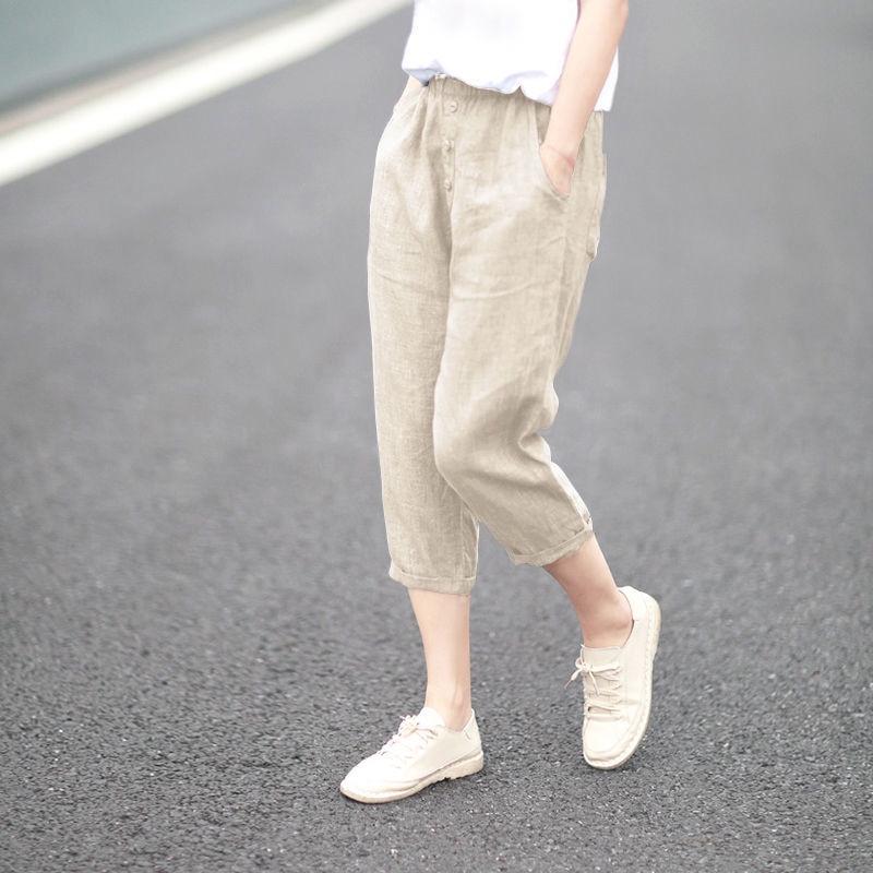 Băng Cotton Hậu Cung Quần Rời Mỏng Phong Cách Crop Quần Nữ Xuất Khẩu Sang Pháp Đuôi Hàng Giải Phóng Mặt Bằng Mùa Hè Mỏng Phong Cách Nhìn Mỏng Hơn Cotton Thường Ngày Phù Hợp Với