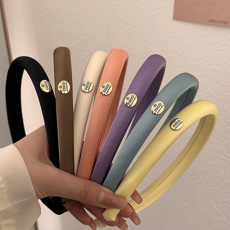 Băng Đô Cài Tóc Bằng Xốp Satin In Chữ Kim Loại Hình Oval Phong Cách Mới Đơn Giản Cho Nữ