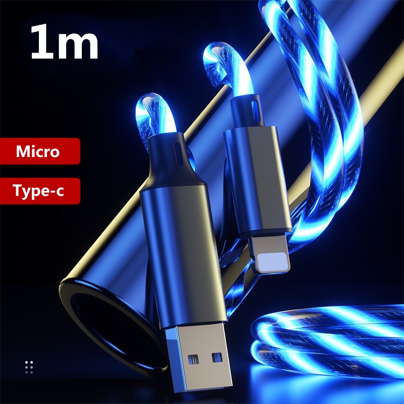 Cáp Sạc Nhanh / Truyền Dữ Liệu Phát Sáng Thông Minh Dài 1m Chất Lượng Cao Cho Apple Android