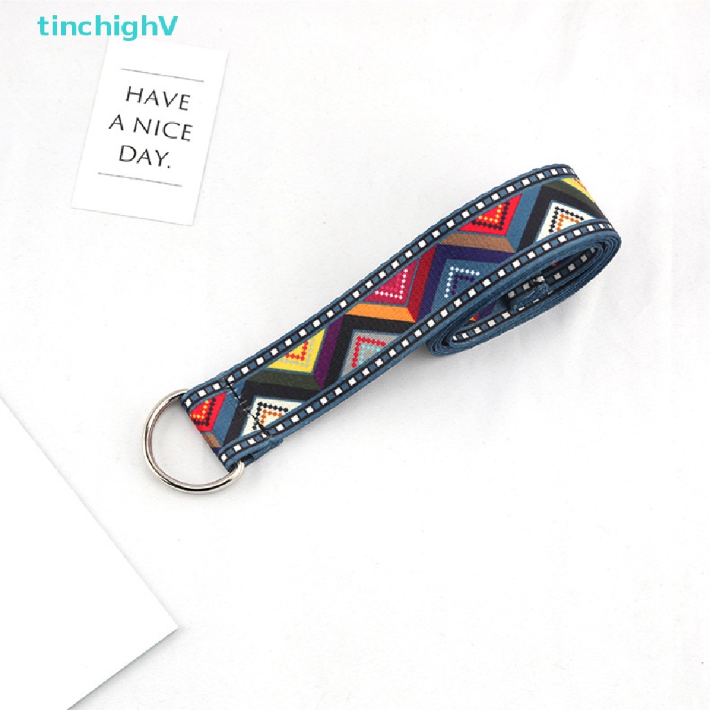 Thắt Lưng Vải Canvas Khóa Chữ D In Họa Tiết Bohemian Thời Trang Cho Nữ