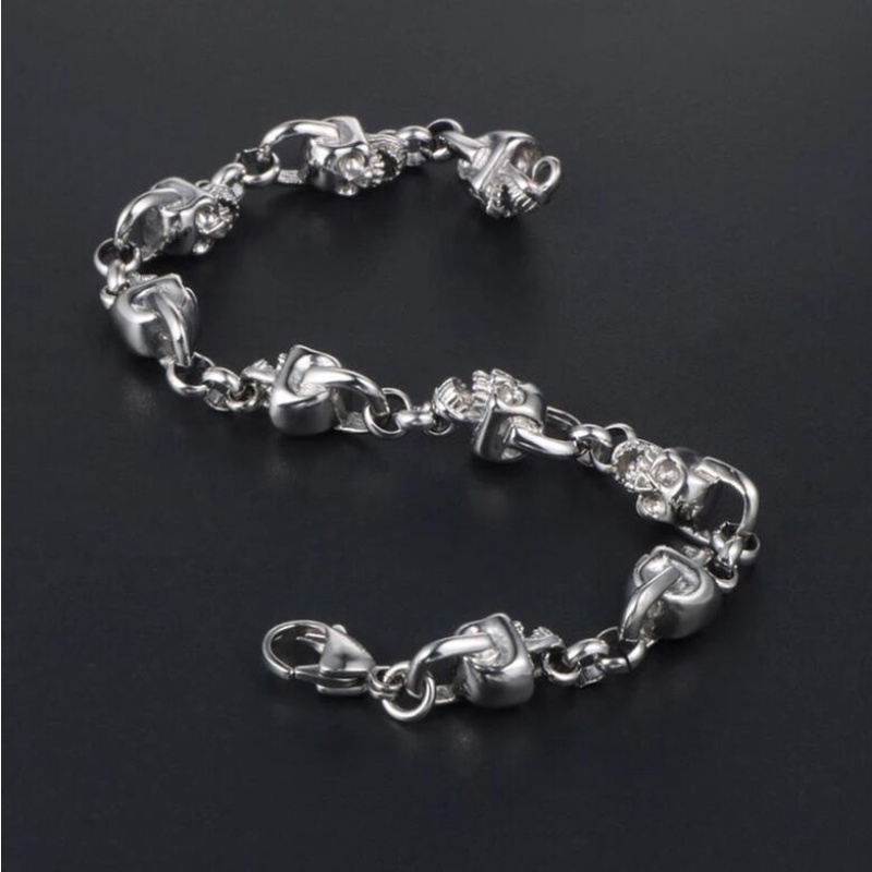 Vòng Tay Thép Không Gỉ Hình Đầu Lâu Thời Trang Cho Nam