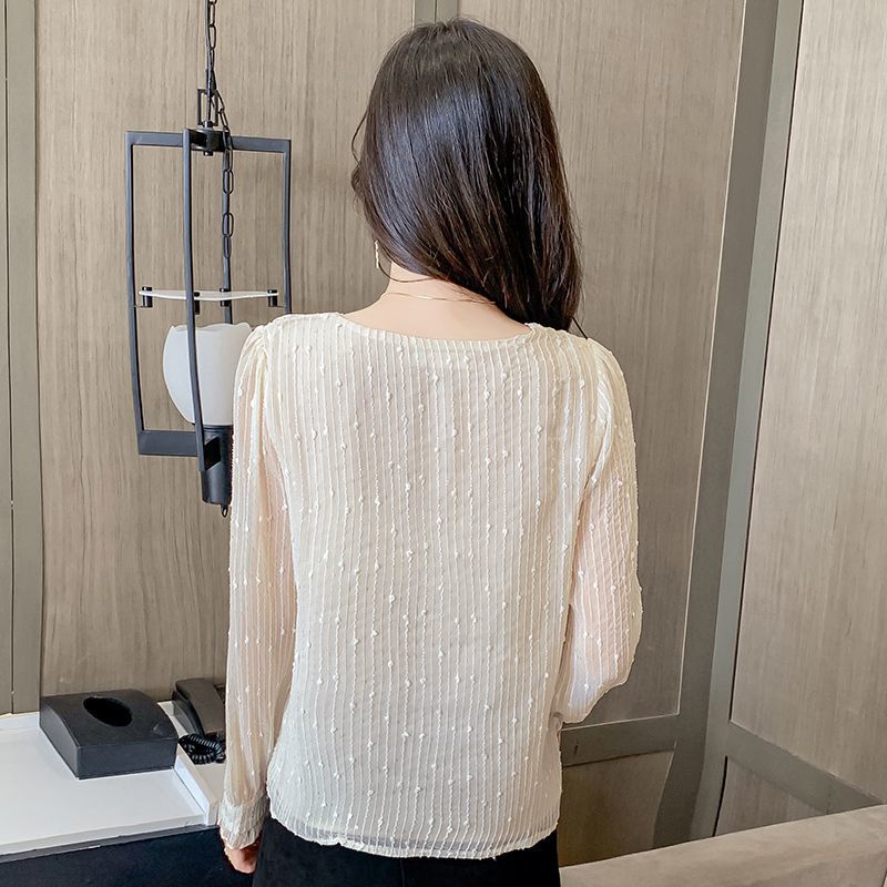 Áo Sơ Mi Voan Dài Tay Cổ Chữ V Phối Ren Thanh Lịch