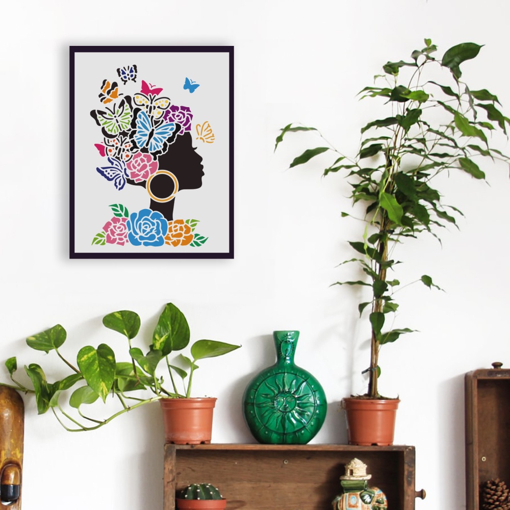 1 Khuôn Nhựa Hình Hoa Hồng / Bướm / Mặt Cô Gái 29.7x21cm Có Thể Tái Sử Dụng Trang Trí Sàn Gỗ / Tường / Gạch Men