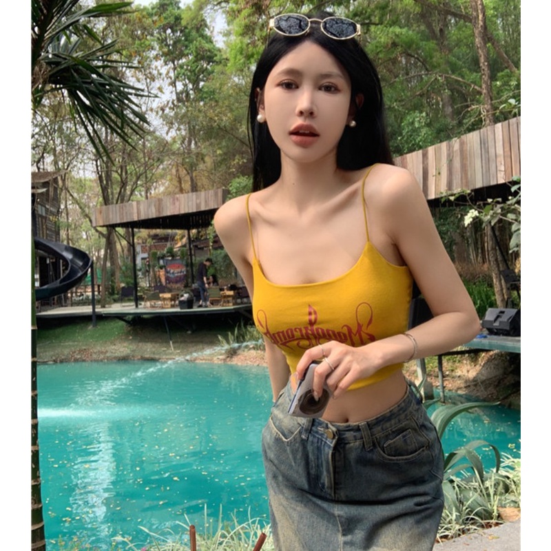 Áo Hai Dây Ôm Dáng Màu Sắc Trơn In Chữ Quyến Rũ Thời Trang Cho Nữ