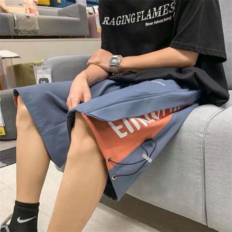 【luckin men's】quần short ống rộng，quần đùi nam，Quần Short Thể Thao Dáng Rộng Phong Cách Hip Hop Mỹ Thời Trang Xuân Hè Cho Nam，quần short nam，quần đùi thể thao nam，xanh lam，đen，xám，quần nam，quần túi hộp，
