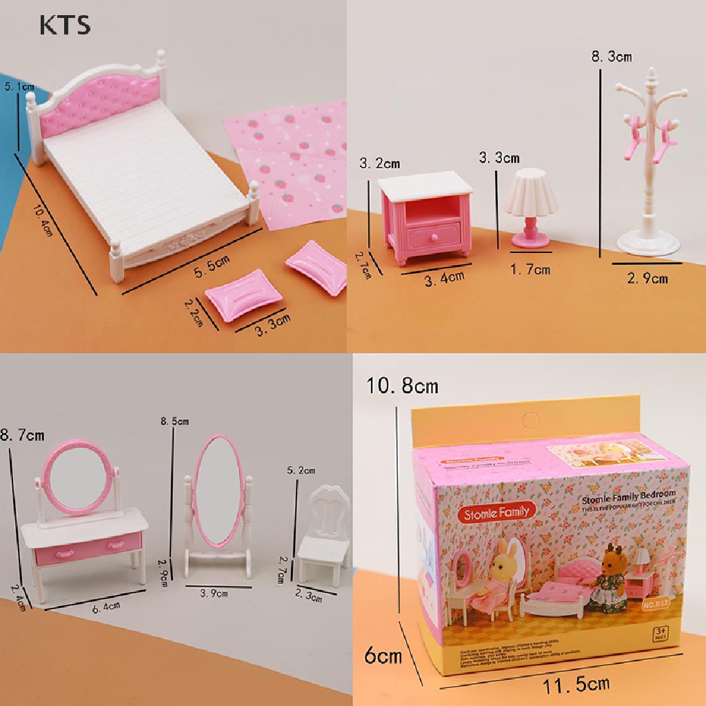 Bộ Mô Hình Giường Ngủ Mini Tỉ Lệ 1: 12 Dùng Để Trang Trí Nhà Búp Bê