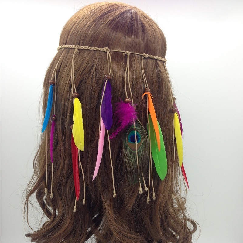 Băng Đô Cài Tóc Đính Lông Vũ Phong Cách Bohemia