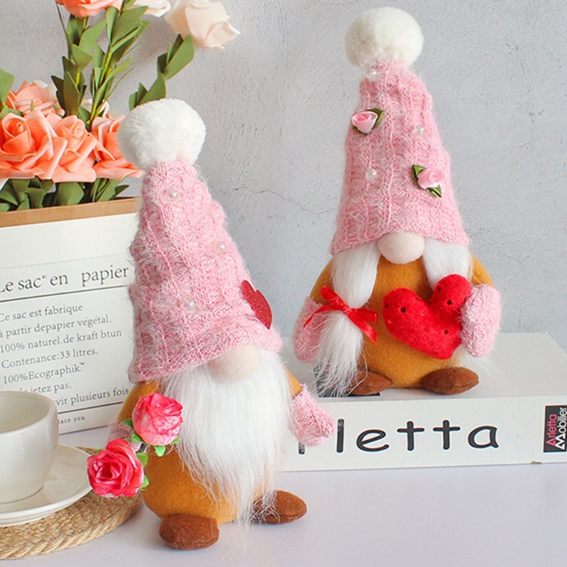 Mô Hình Búp Bê Gnomes Cầm Hoa Và Trái Tim Không Mặt Thủ Công Trang Trí Nhà Cửa