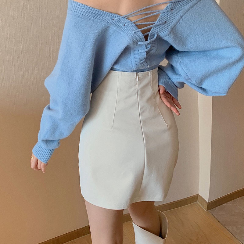 IELGY   Chân Váy Da Lệch Tà Phong Cách Hàn Quốc Thời Trang Cho Nữ