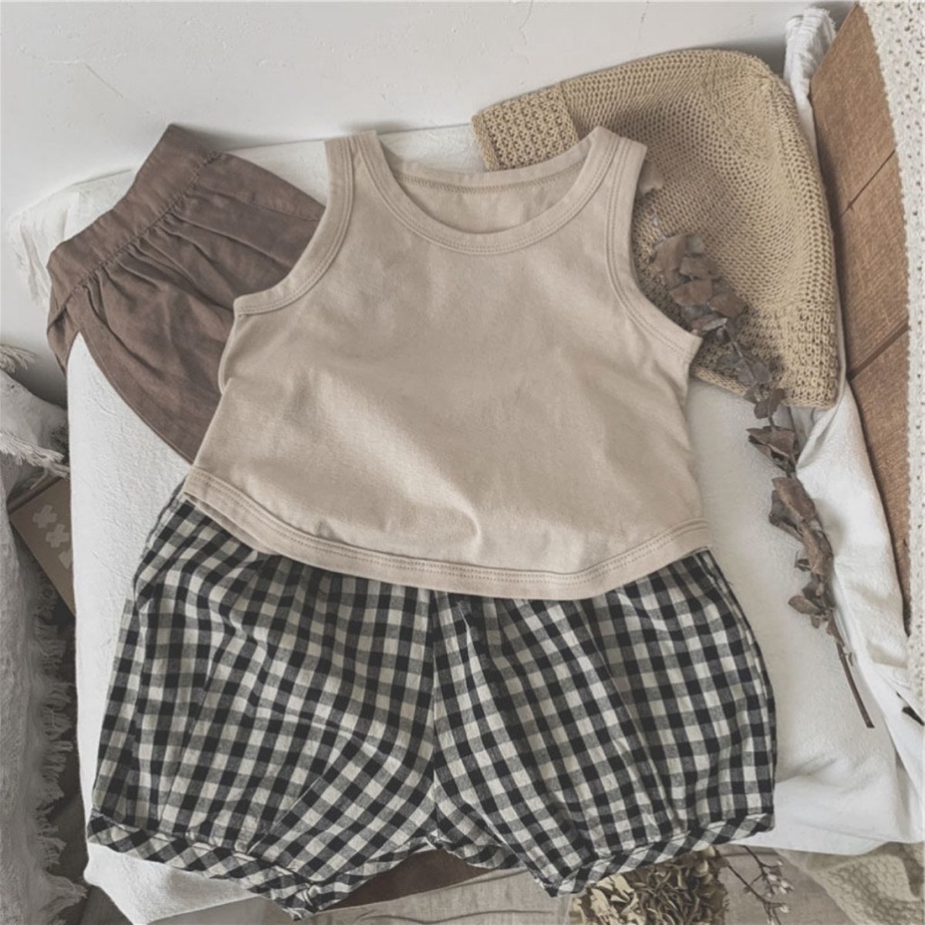 MNGRL Áo Ba Lỗ Cotton Màu Trơn Cổ Tròn Mềm Mát Bé Trai Bé Gái