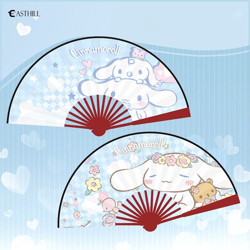 SANRIO Quạt Xếp Vải Lụa Tay Cầm Bằng Tre In Hoạt Hình Cinnamoroll My Melody Dễ Thương Cho Nữ